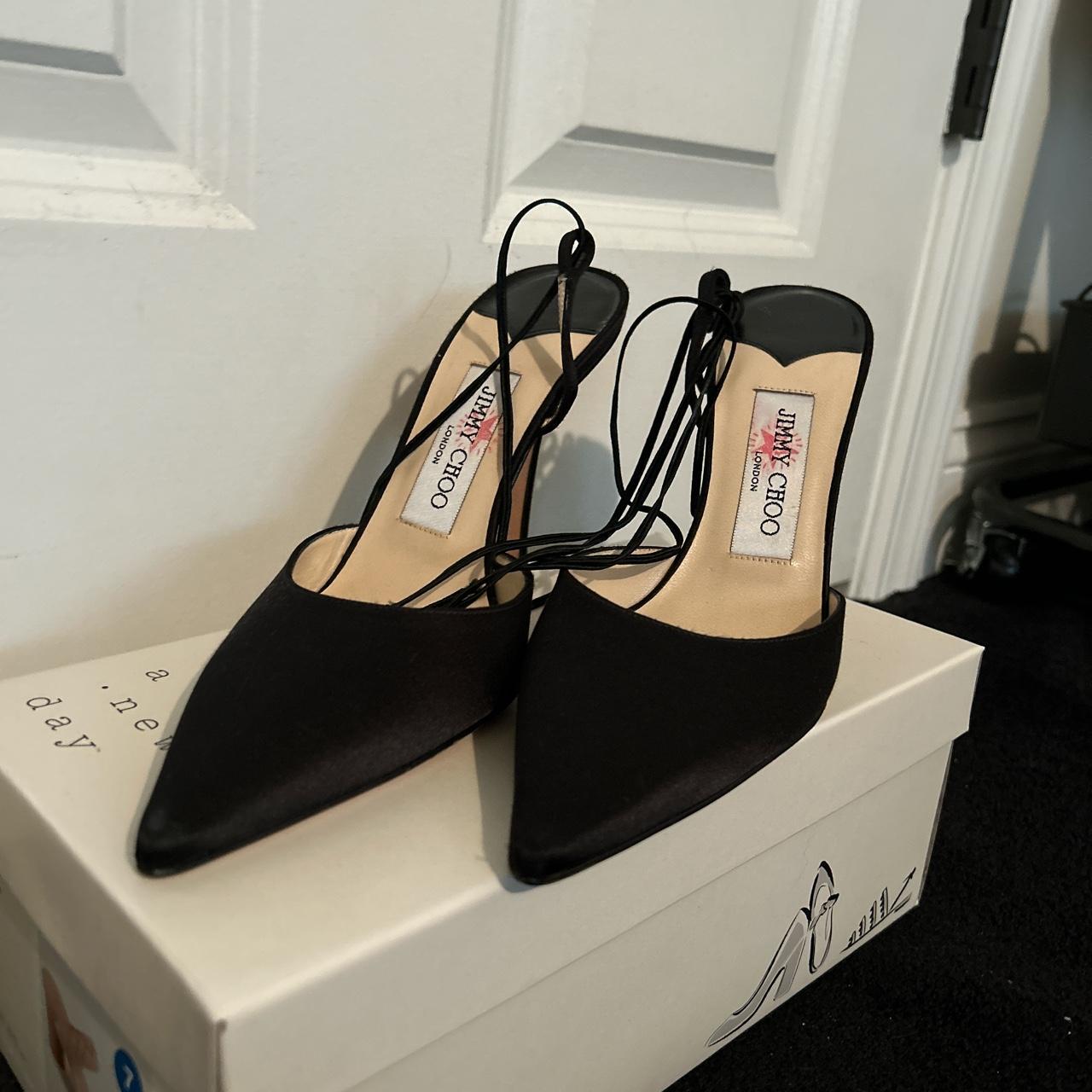 Jimmy Choo black suede point shoes with lace up... - Depop