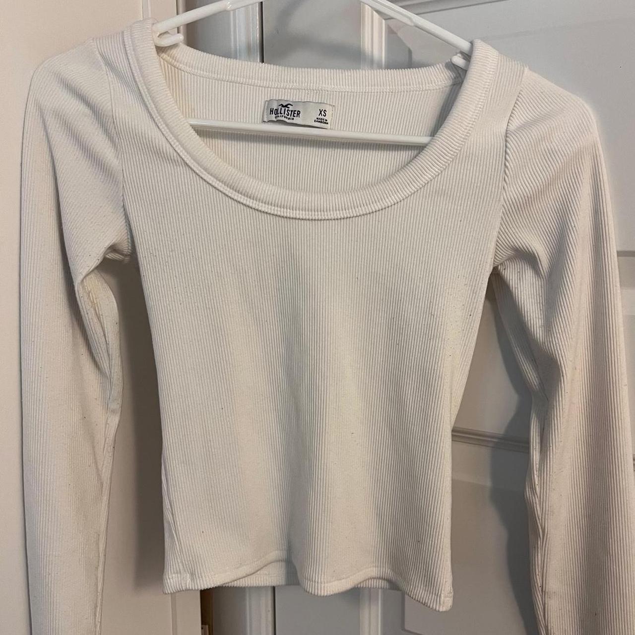 basic ribbed Hollister white scoop neck long... - Depop