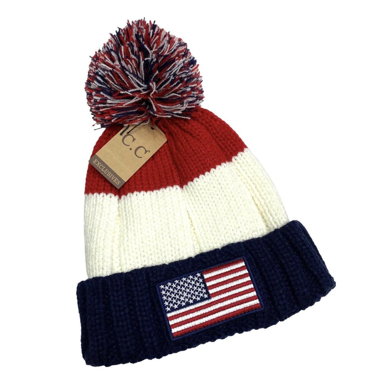 cc american flag beanie Women’s One Size With Pom... - Depop