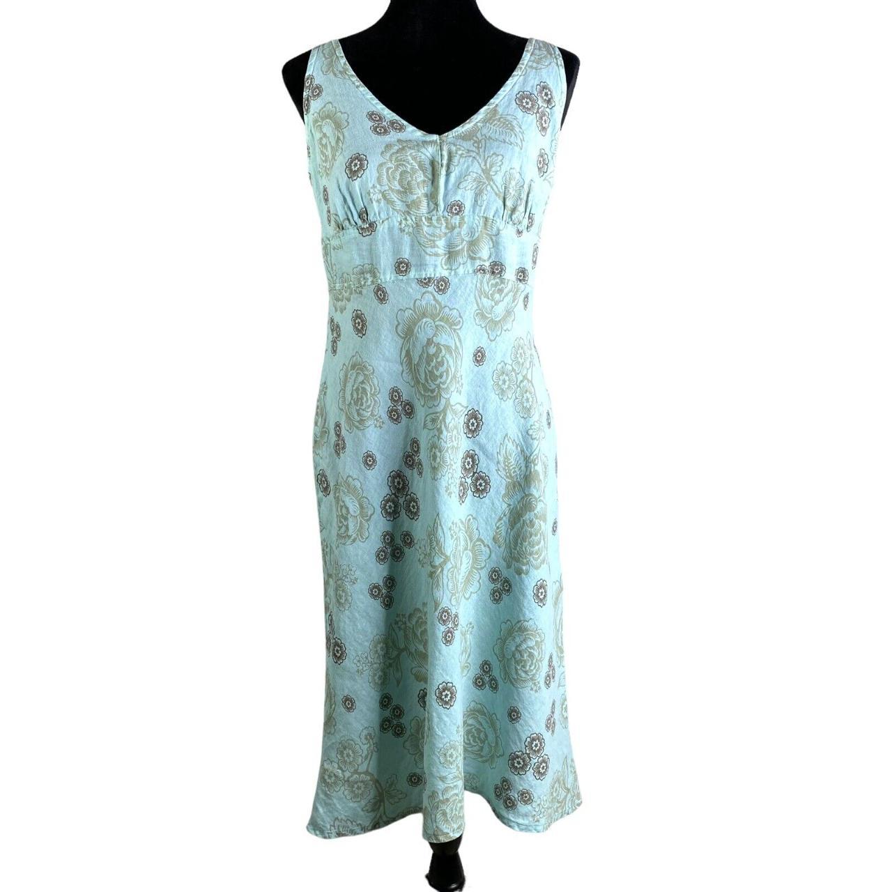Cute Loose Blue Floral Knee Length Linen Tank Dress... - Depop