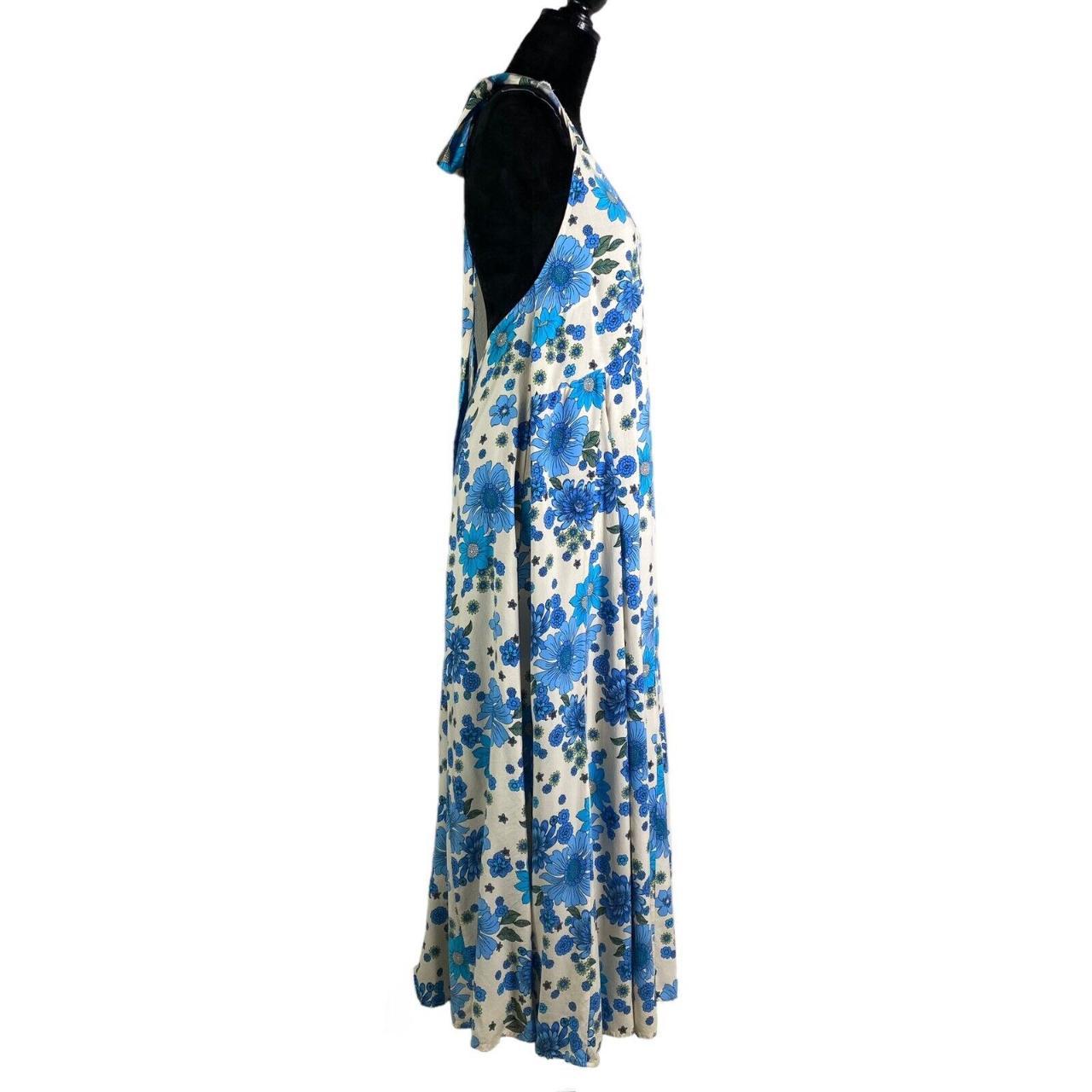 Aakaa Leah Halter Dress Blue Floral Maxi Dress Size... - Depop