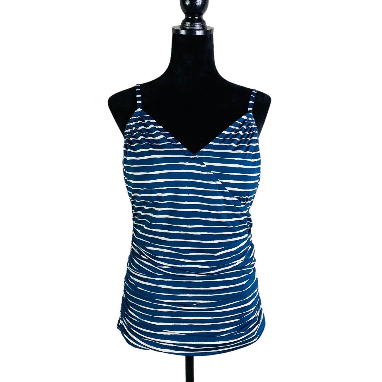 Garnet Hill Blue Striped Tankini Top Size 16 New... - Depop