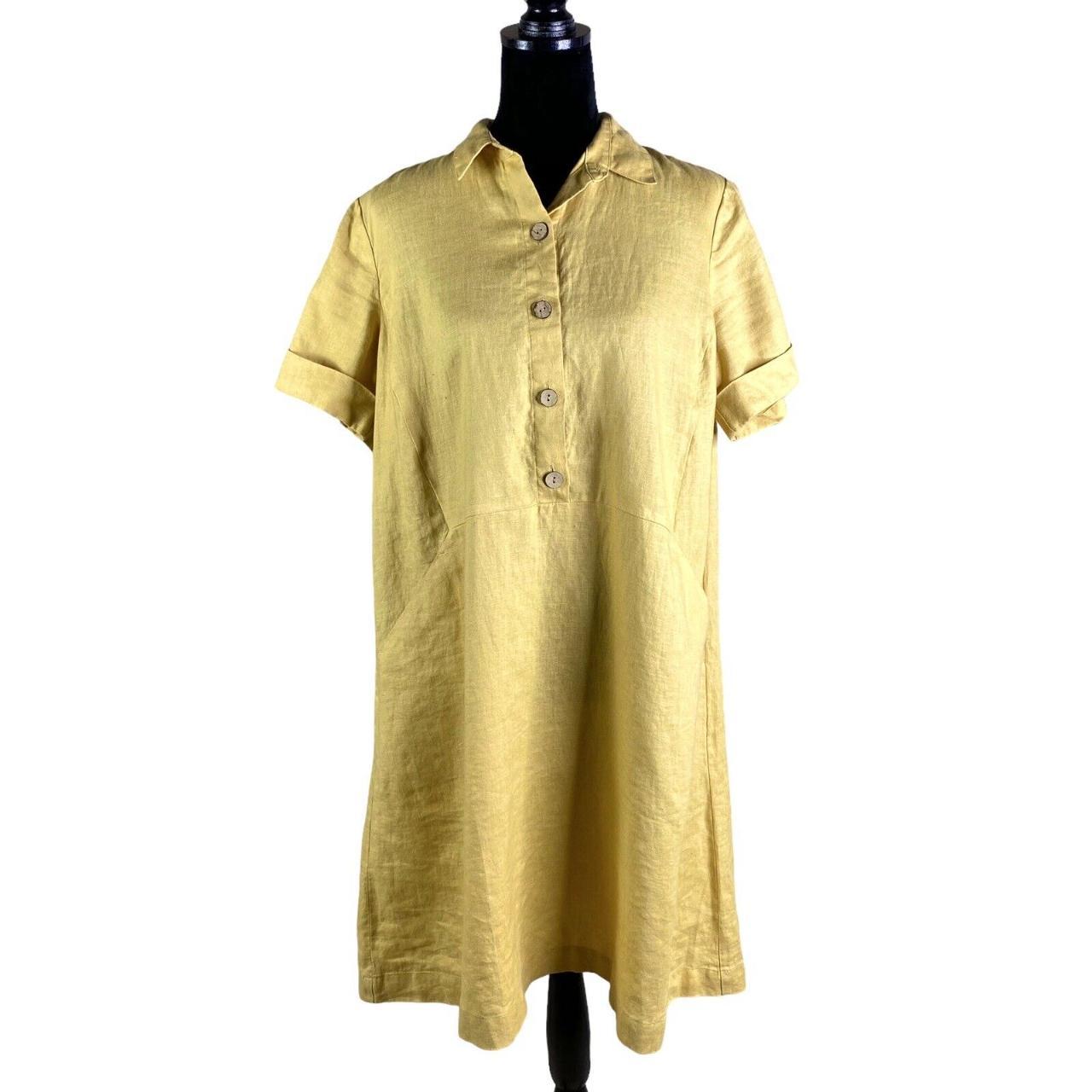 J. JILL Love Linen Size Medium Golden Yellow SHIRT... - Depop