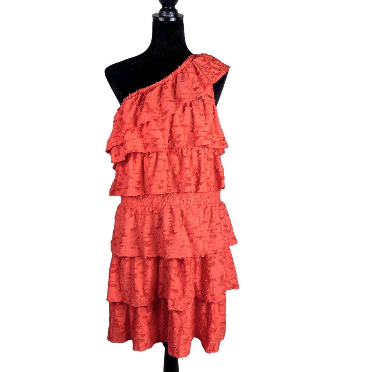 lc lauren conrad tiered one shoulder dress Coral - Depop