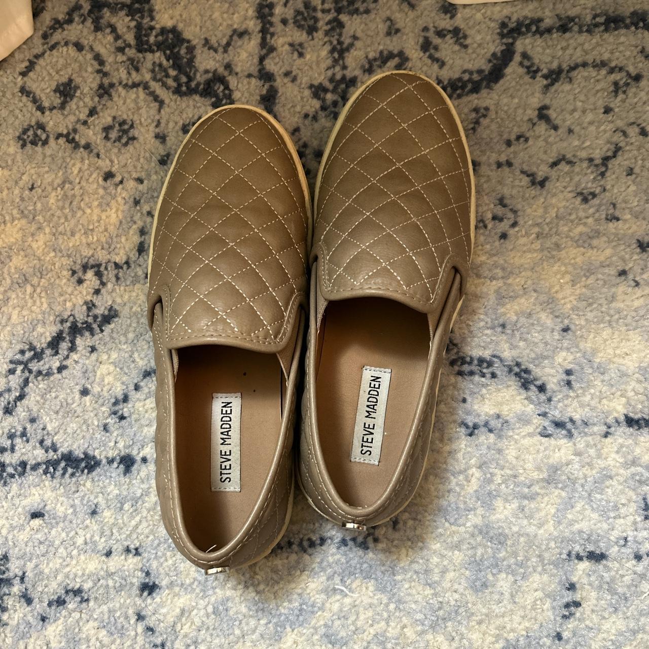 good condition steve madden slip ons light brown,... - Depop