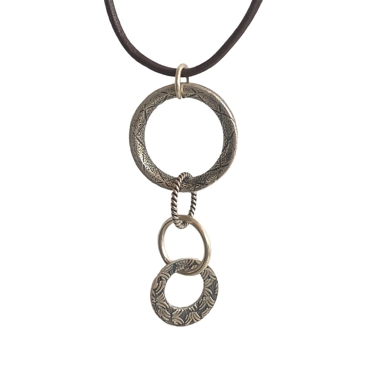 Hoop Pendants Dark Brown Leather Cord Necklace for Women