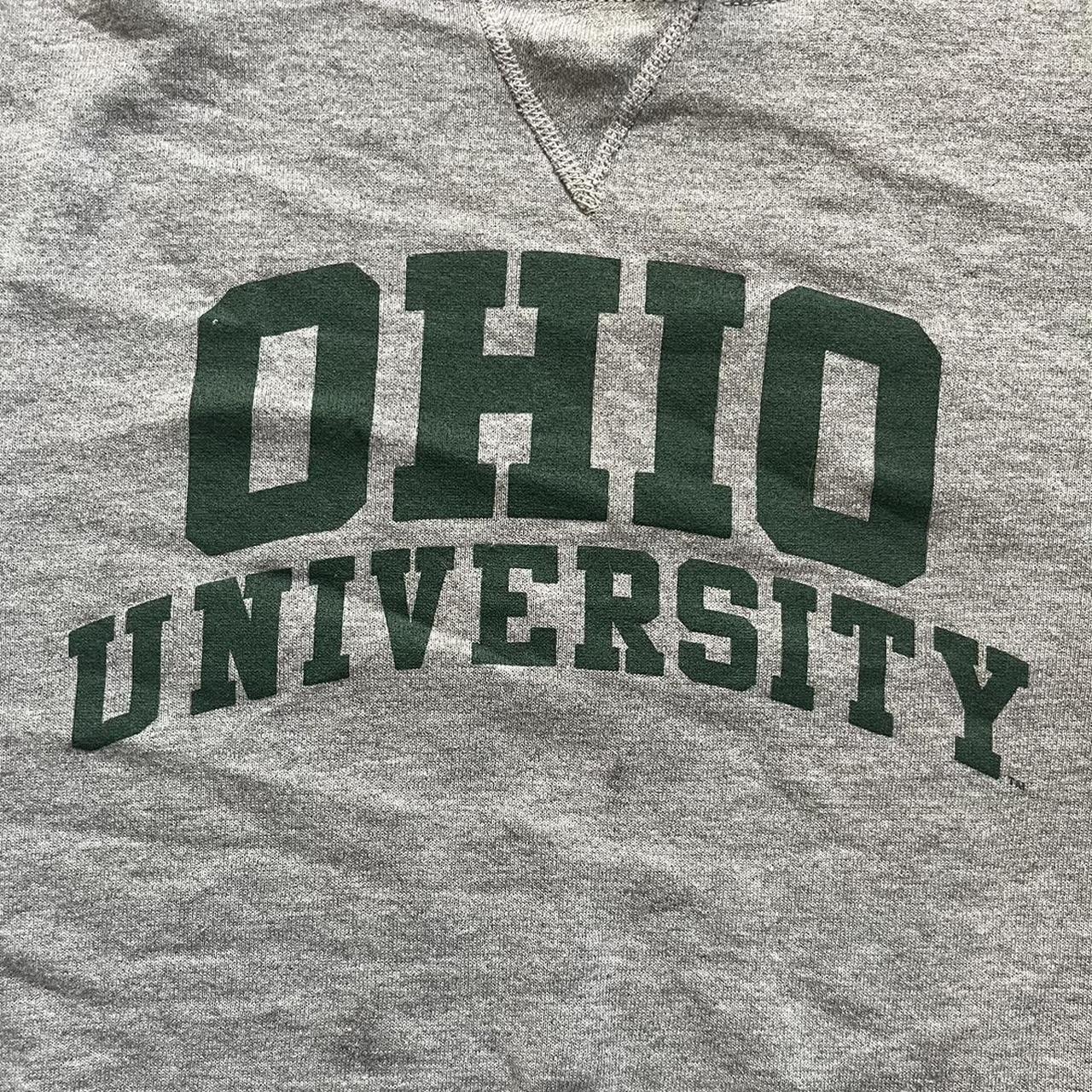 grey and green ohio university crew neck in a size... - Depop