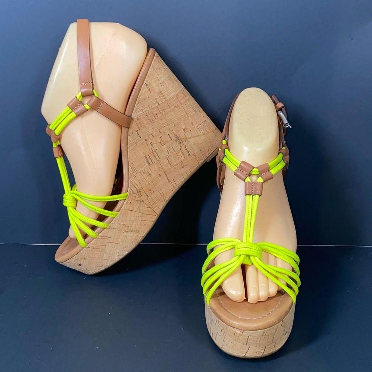 Coach Georgiana Sandal Cork Wedge Heel Neon Yellow. Depop