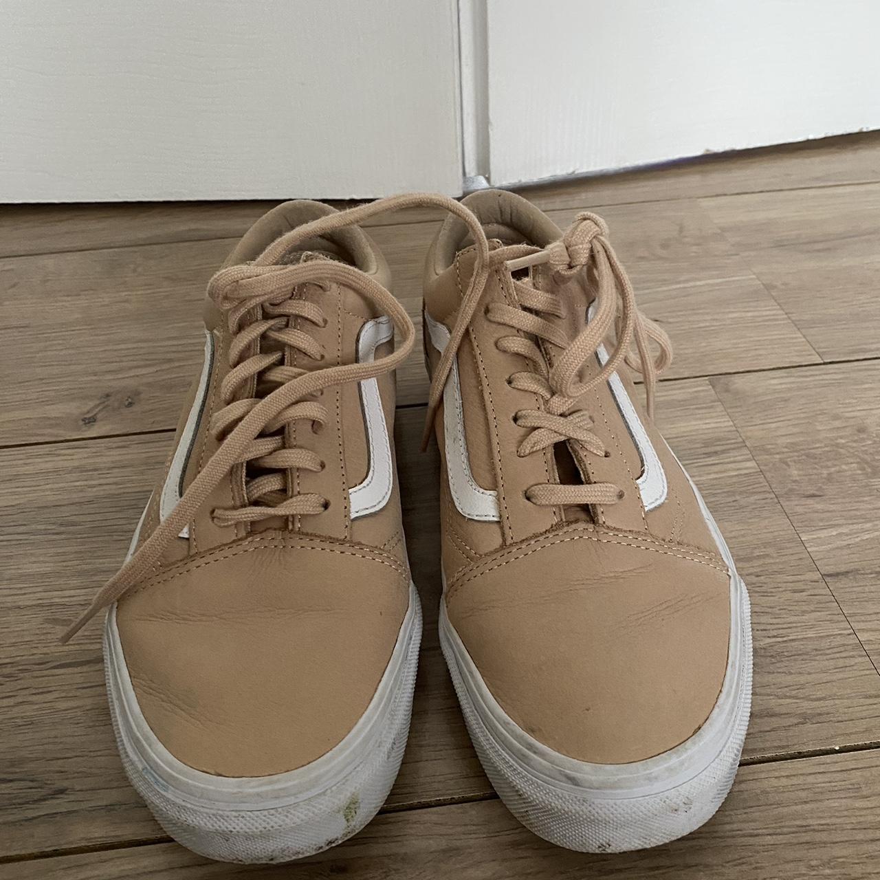 BEIGE LEATHER VANS - Depop