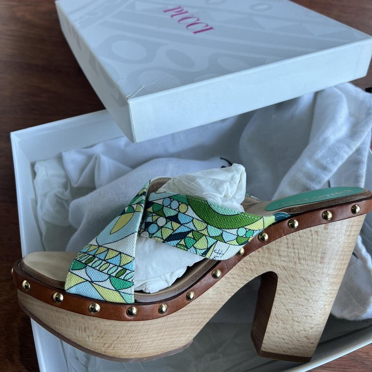 PUCCI SANDALS SIZE 39, vintage with wooden heel Depop