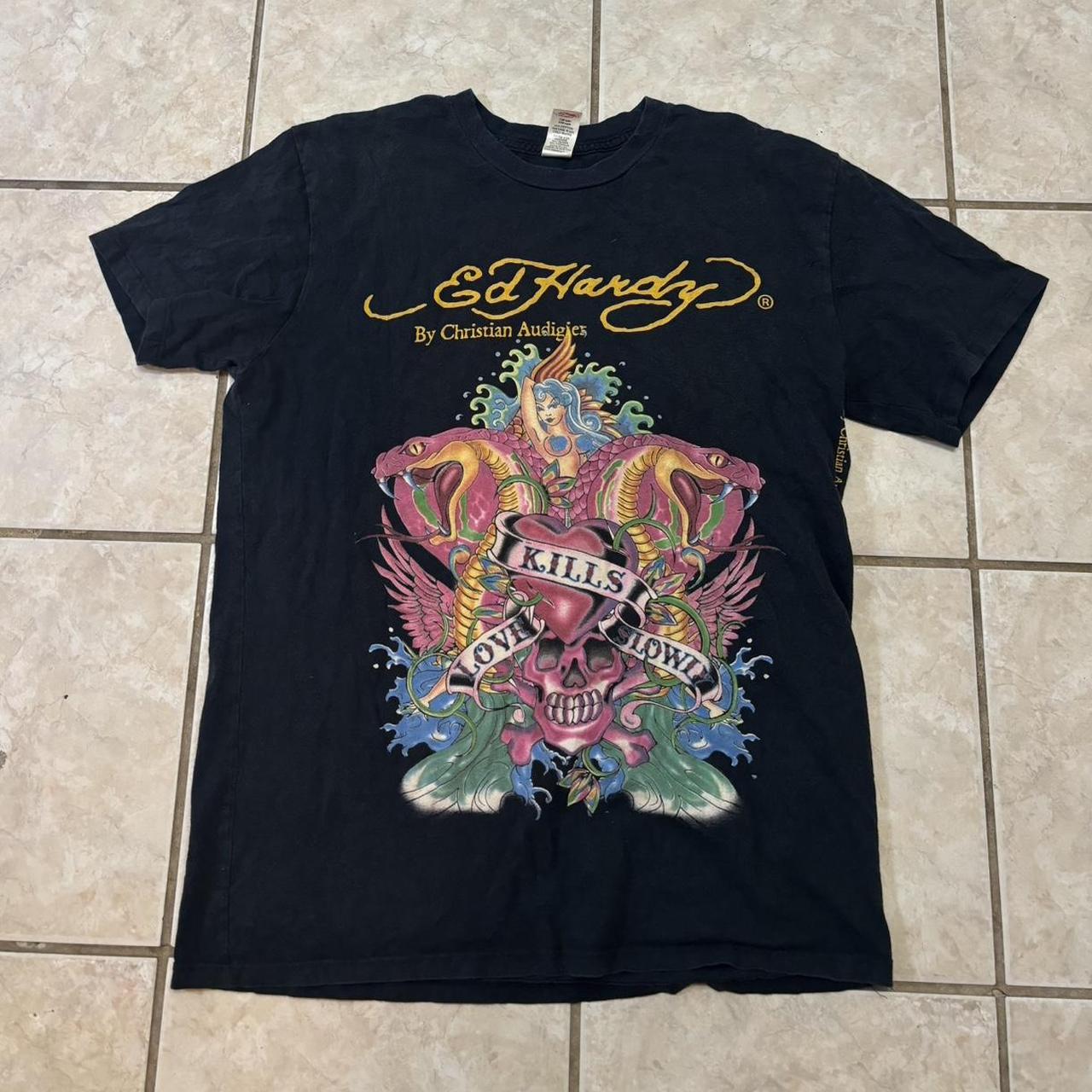 Super fire Ed Hardy mens Y2K 2000s affliction style... - Depop