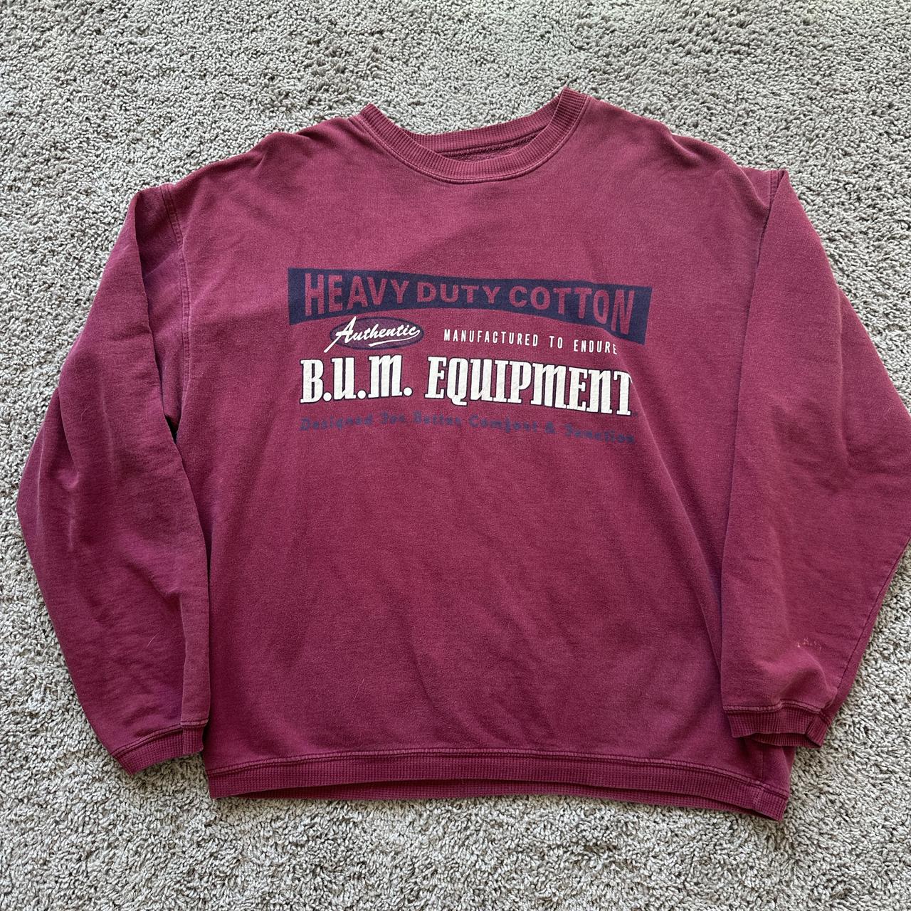 Maroon B.U.M Equipment Graphic Crewneck Sweatshirt... - Depop