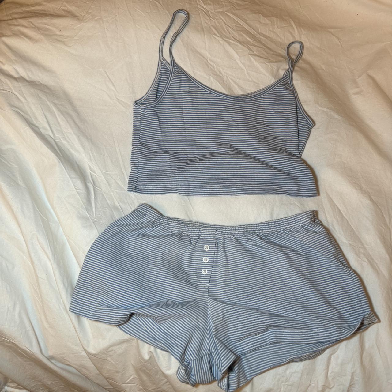 Brandy Melville Sleep / Lounge Set Sky Blue & White... Depop
