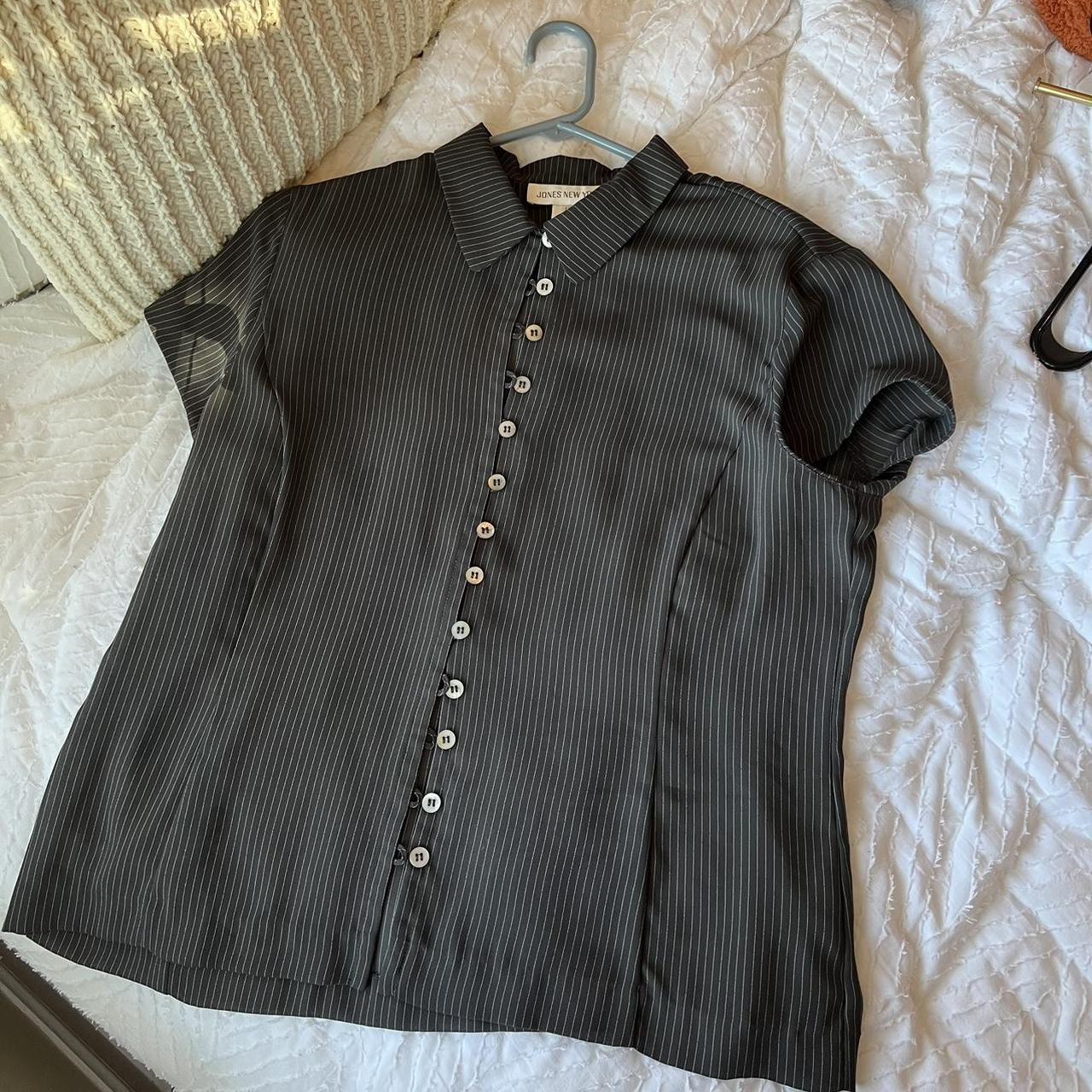 PINSTRIPE TOP black and white striped collar top... - Depop