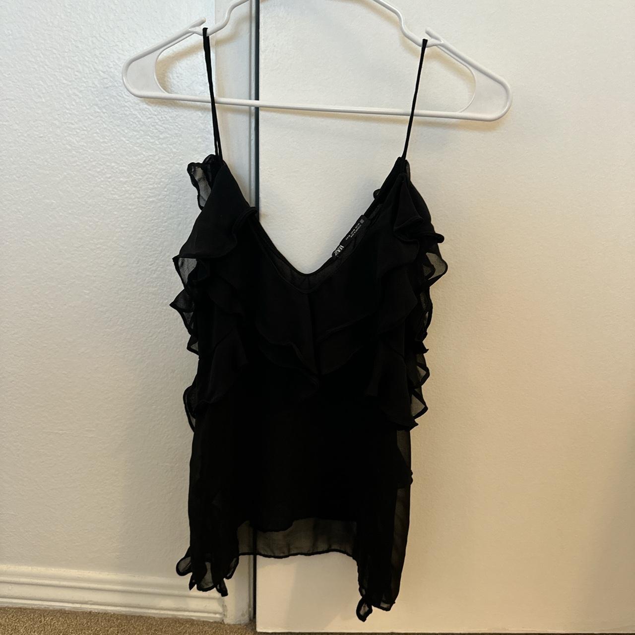 Zara semi sheer ruffle black tank in size XS Depop