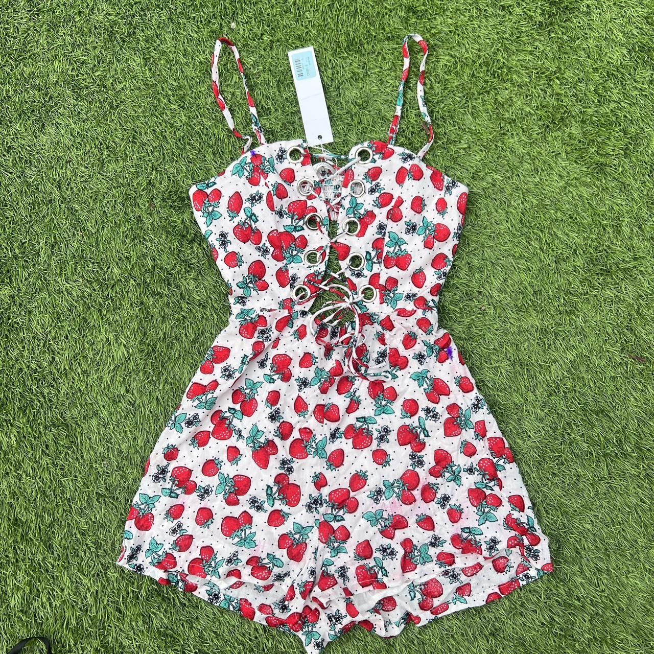 Strawberry print lace up corset style romper New