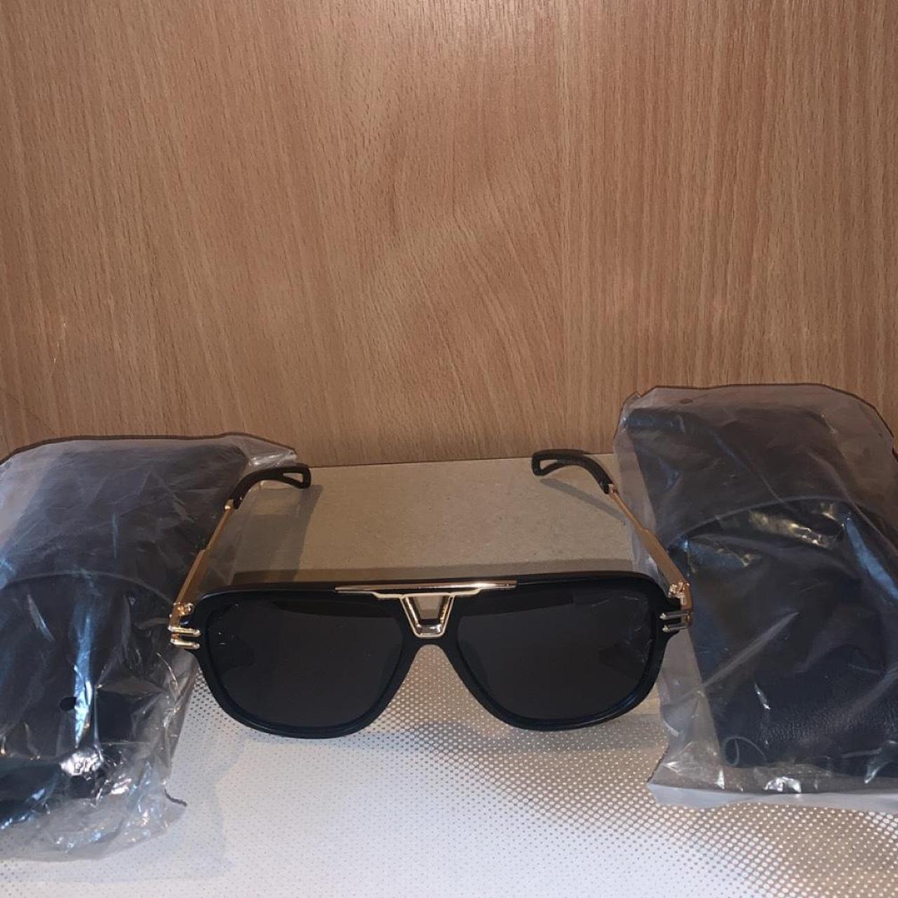 Brand New Aviator Sunglasses Black and Gold - Depop