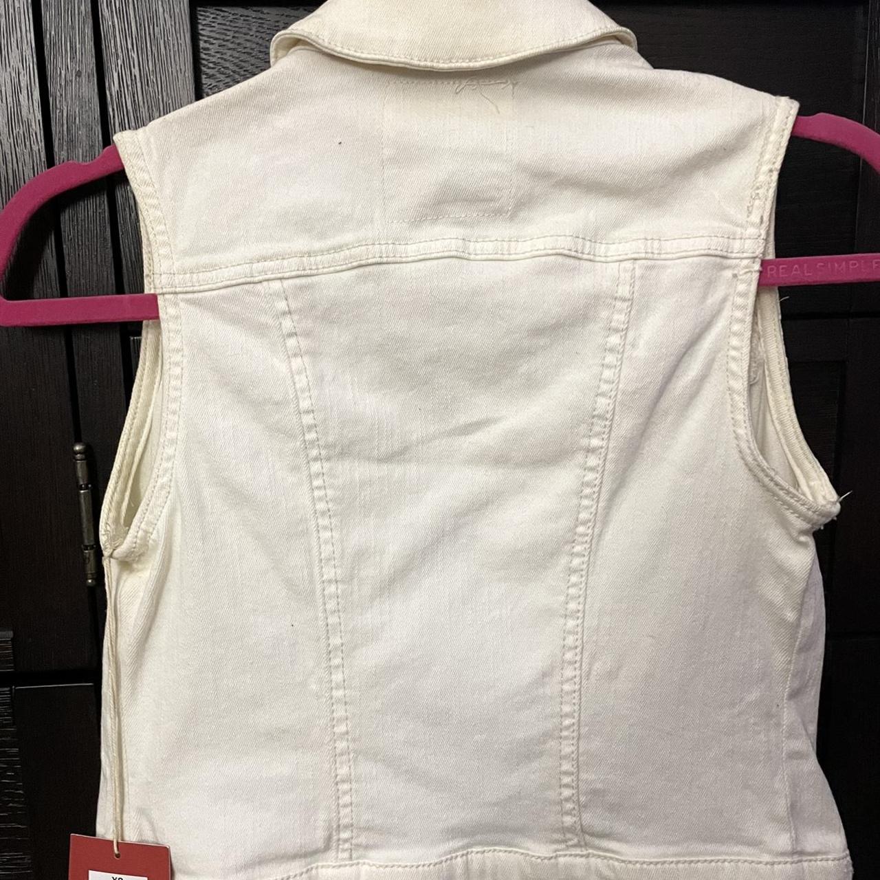 -white denim slightly distressed vest -original... - Depop