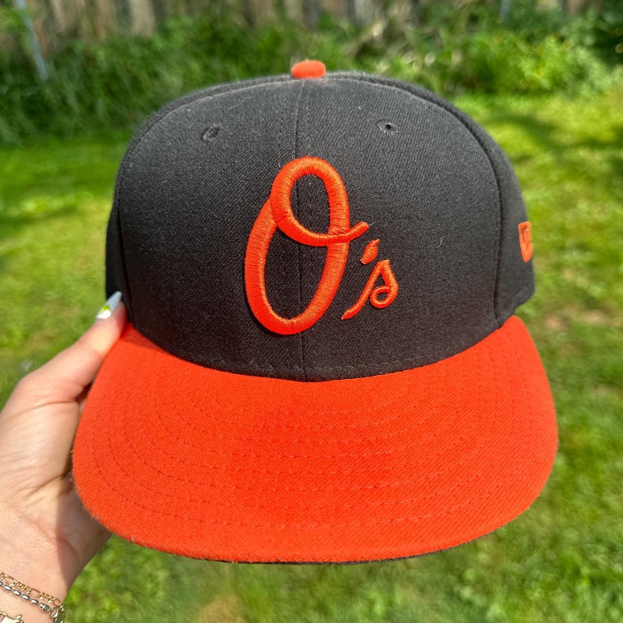 Baltimore Orioles O's Black Hat Orange MLB New Era 59Fifty Fitted Sz 7  -1/8