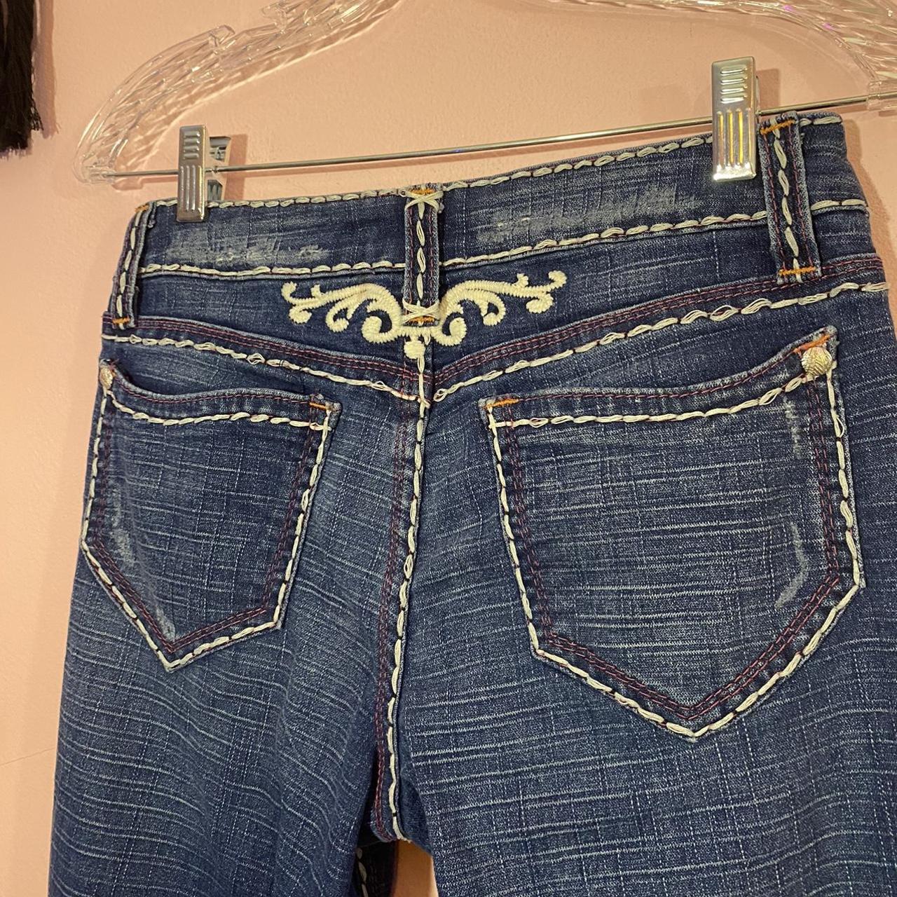 y2k tramp stamp jeans pink and white contrast... - Depop