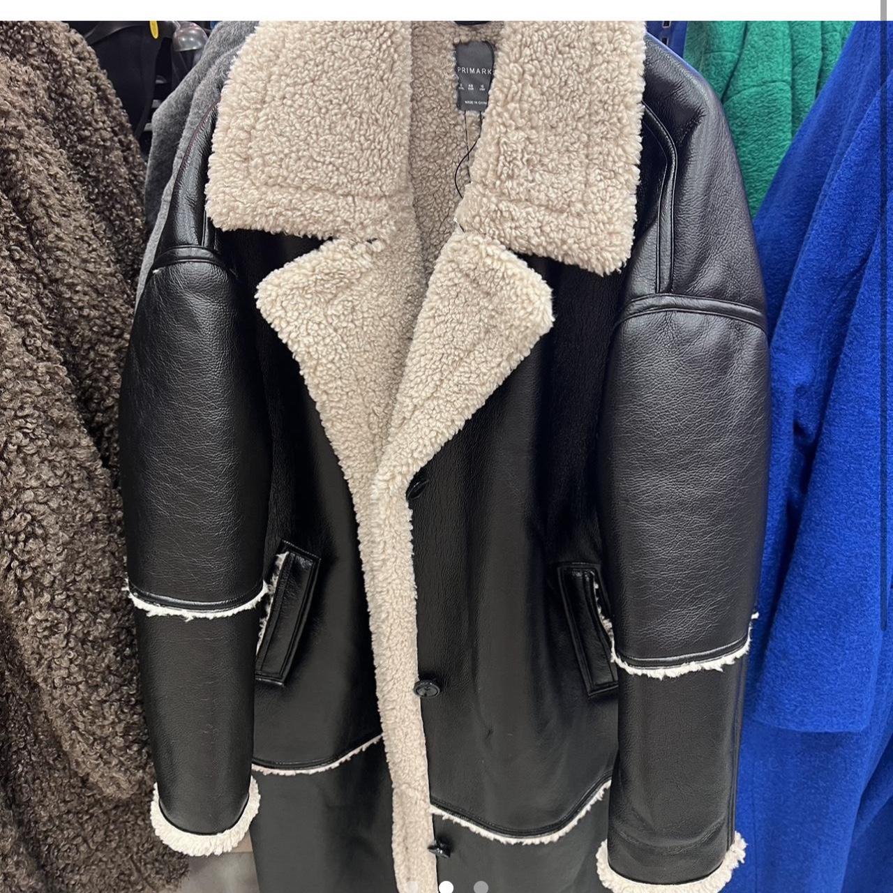Primark Women's Black and Cream Coat Depop