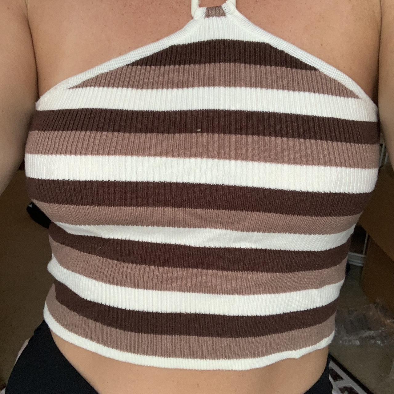 Striped, ribbed, halter top. Never worn! - Depop