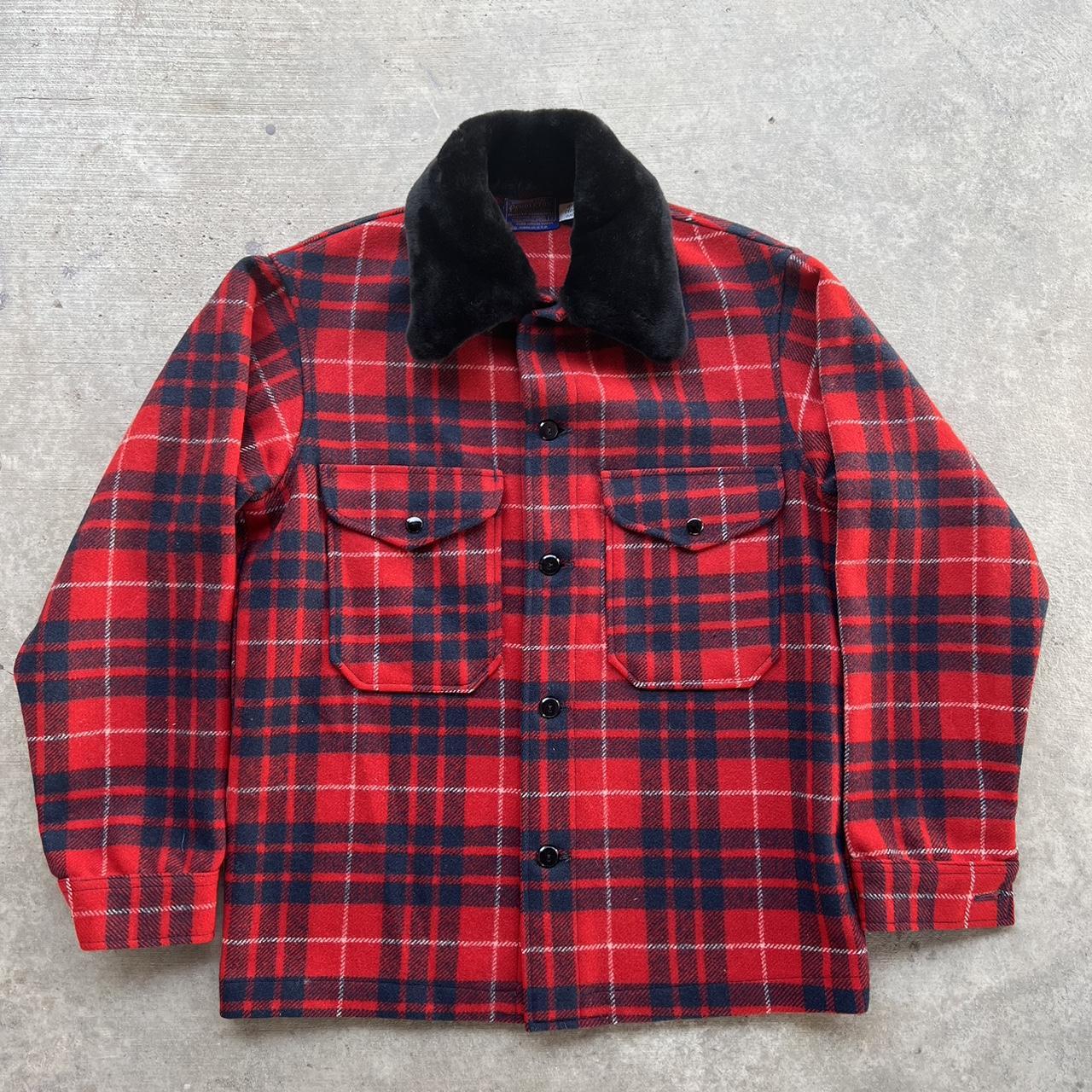 70s Pendleton wool flannel, w/ fur collar, heavy...