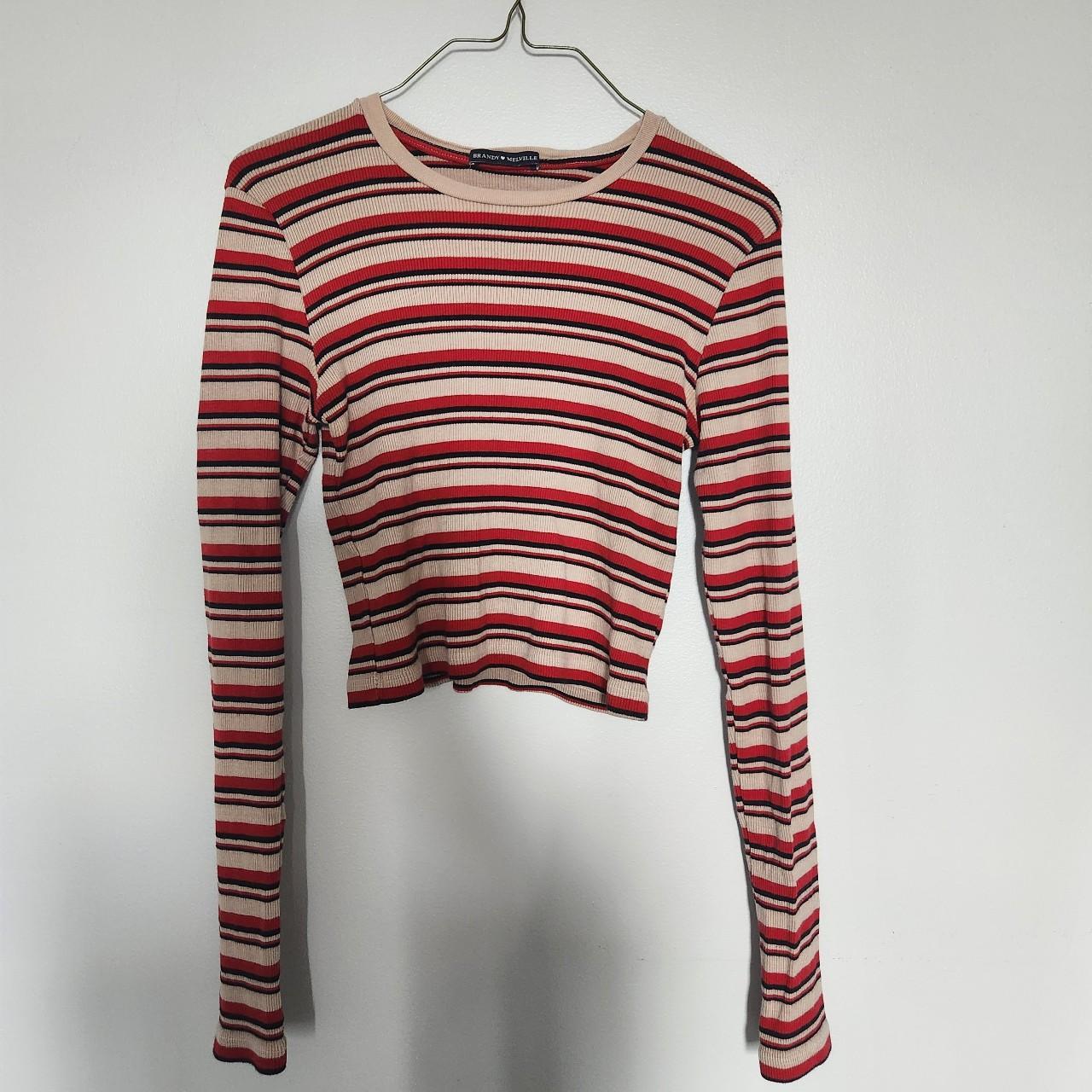 Brandy Melville red, black and cream long sleeve Depop