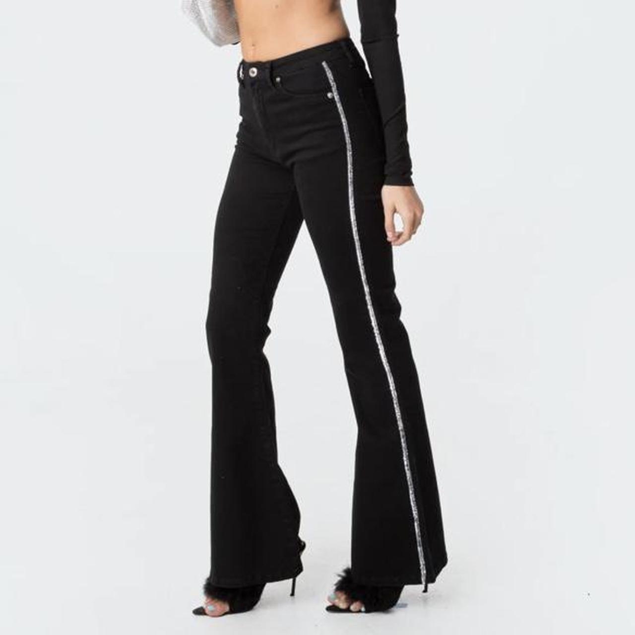 Edikted Silver Stripe Flare Jeans - Black