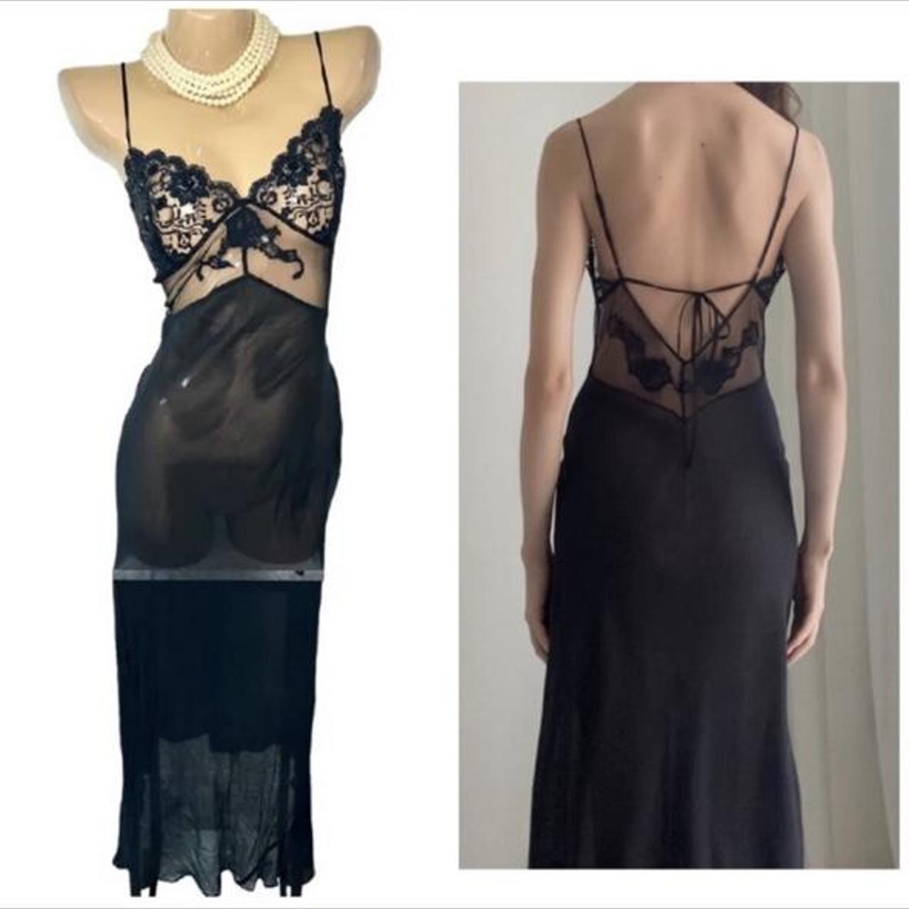 Vintage 90’s Y2K 100% Silk Dress Black Lace Silk... - Depop
