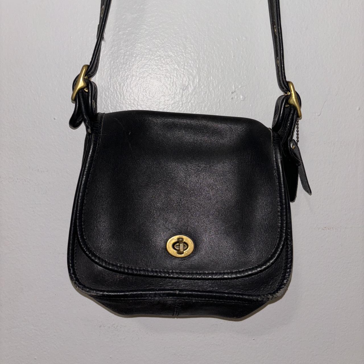 Vintage Coach Leather Saddle Bag Black with Gold | Depop