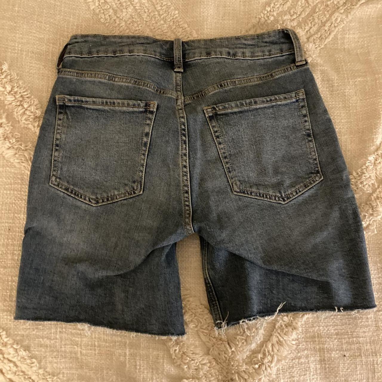 Blue denim jorts featuring back pockets, perfect... - Depop