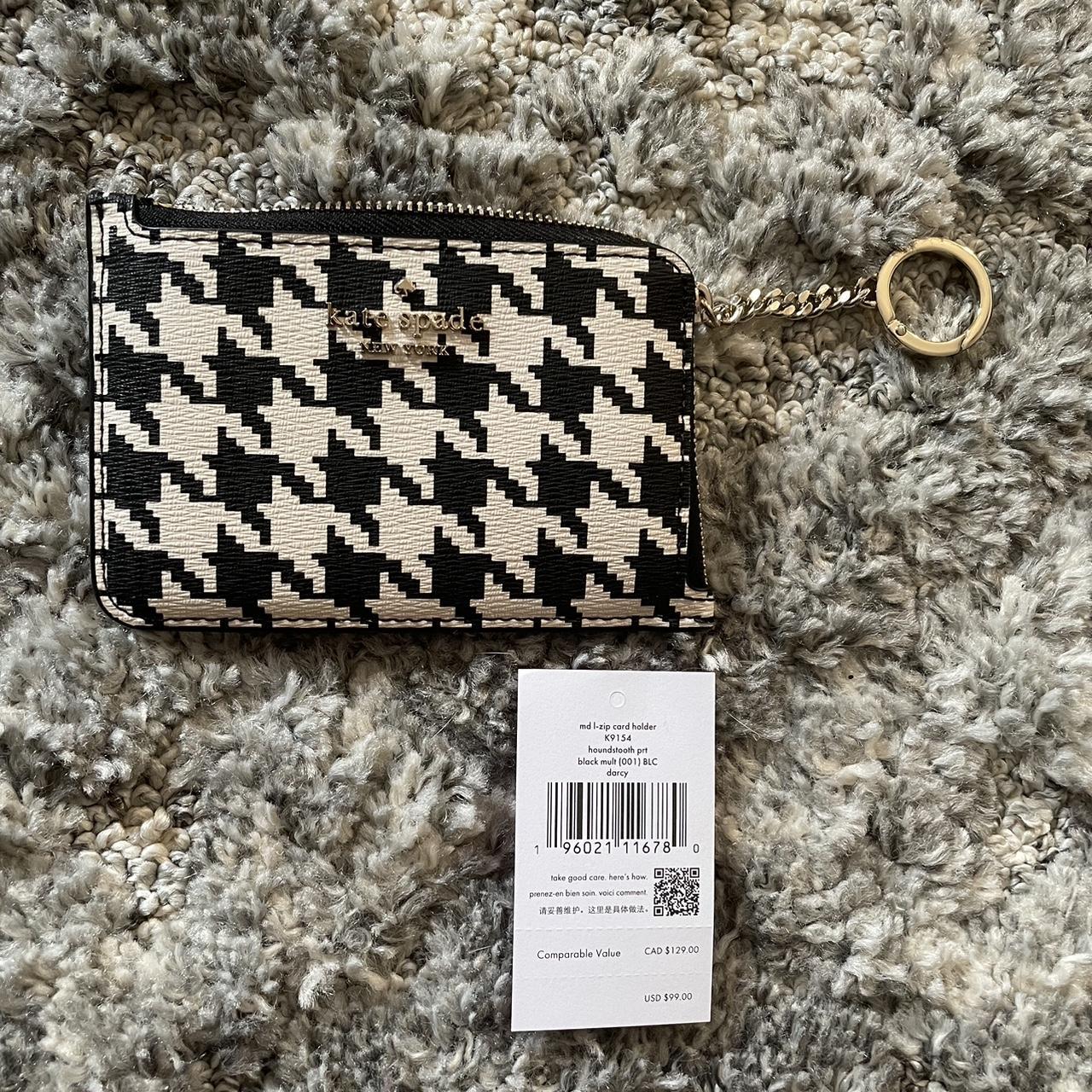 Kate Spade Darcy Medium L-Zip Card Holder Wallet - Houndstooth Black White