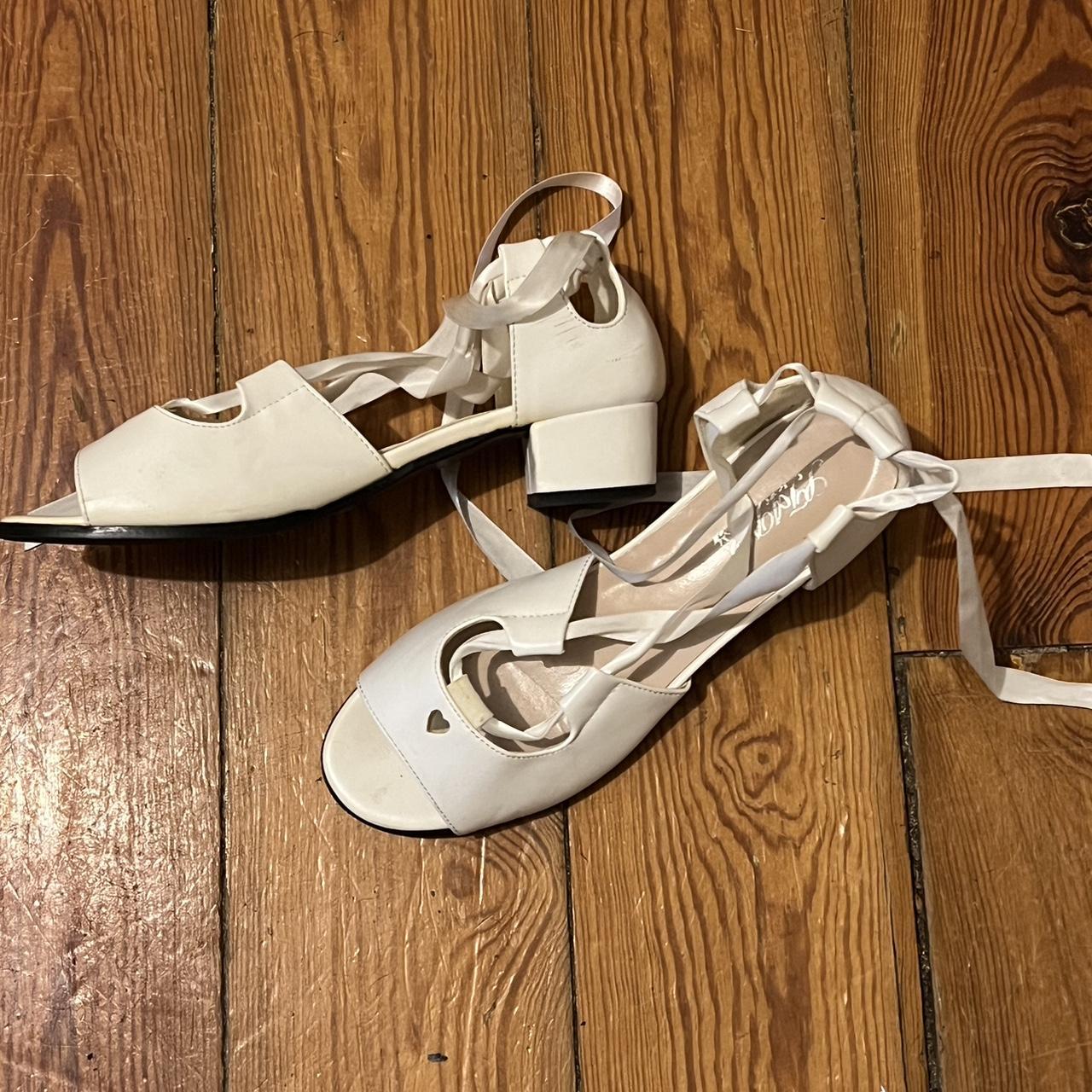 White Lace Up Ballet Shoes With Heels Size 7 - Depop