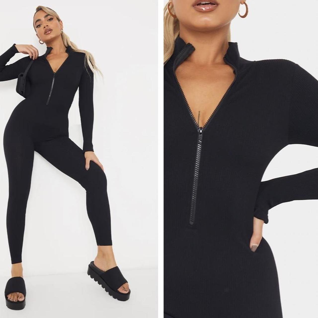 Petite Black Structured Ribbed Jumpsuit