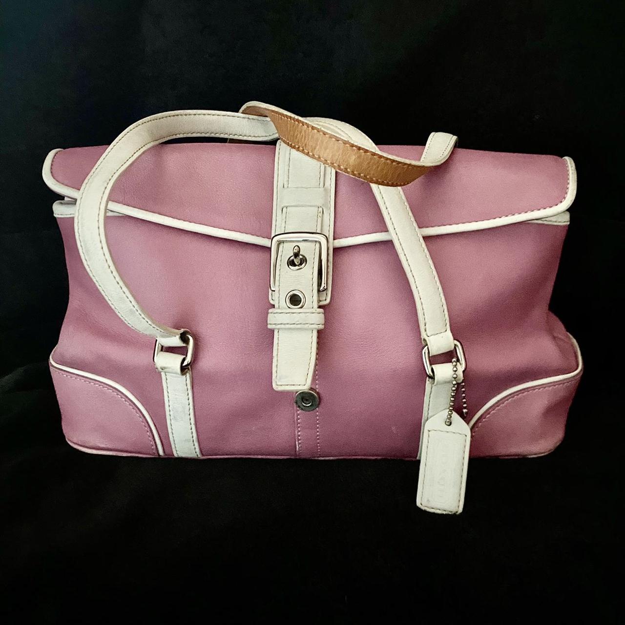 White outlets Coach Handbag with pink and white