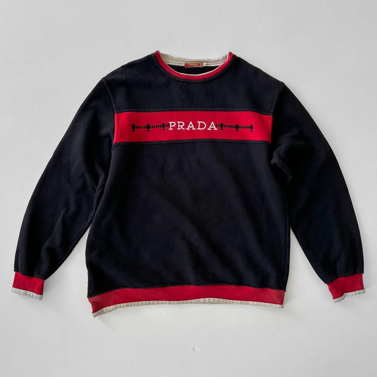 Vintage Prada Sweatshirt in Black with Red Details Depop