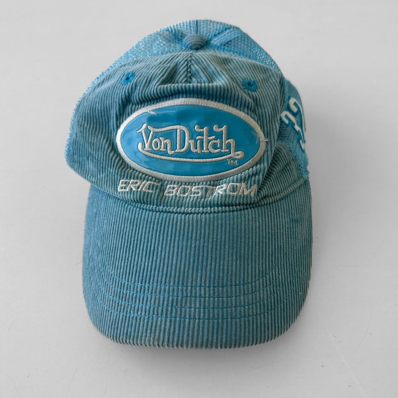 Vintage Von Dutch Trucker Hat in Blue Corduroy with... - Depop