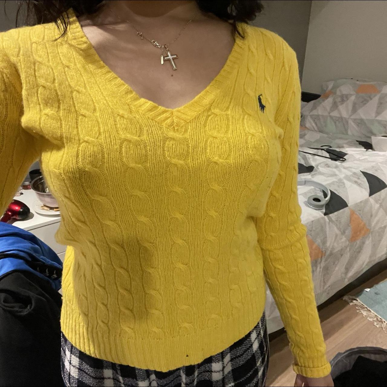 Ralph Lauren mustard jumper women cable knit... Depop