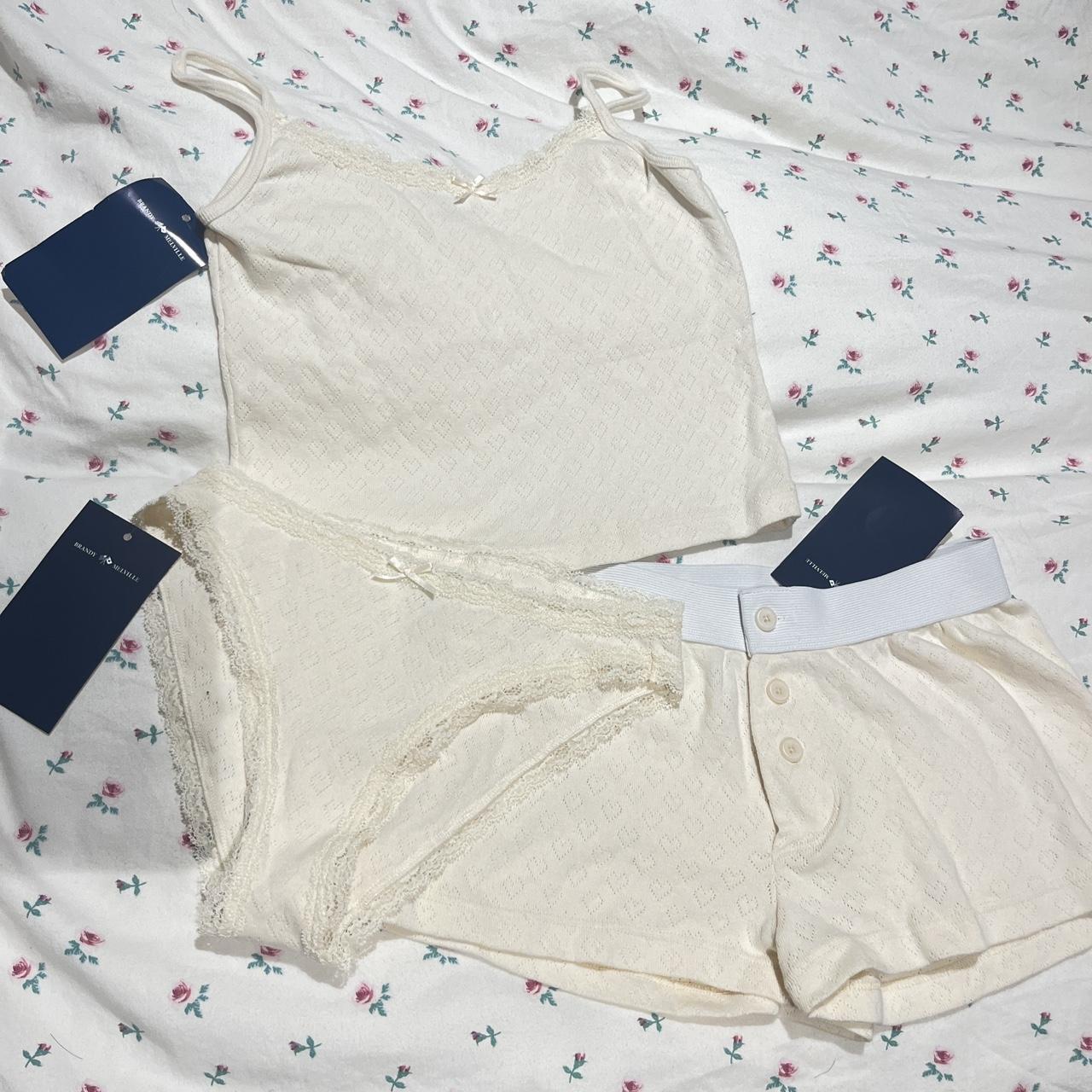 Brandy melville lace pj set Cream with heart shape... Depop