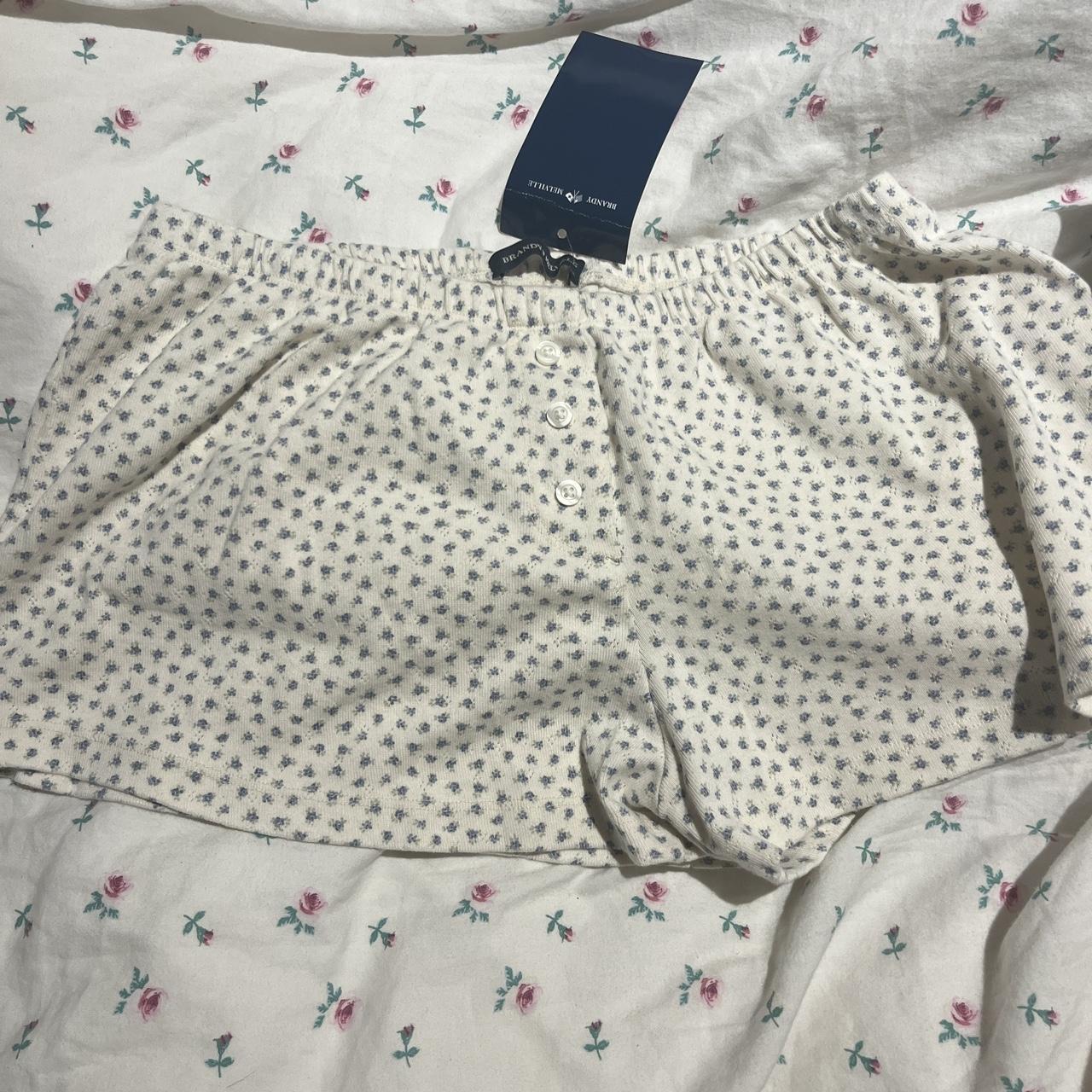 Brandy melville floral pj shorts Cream with blue... Depop
