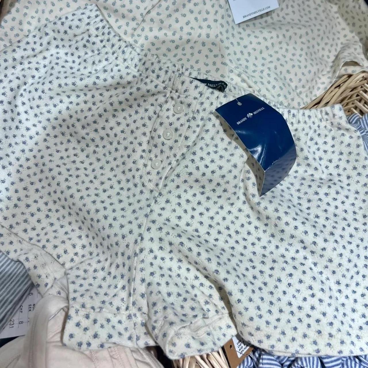 Brandy melville floral pj shorts Cream with blue... Depop
