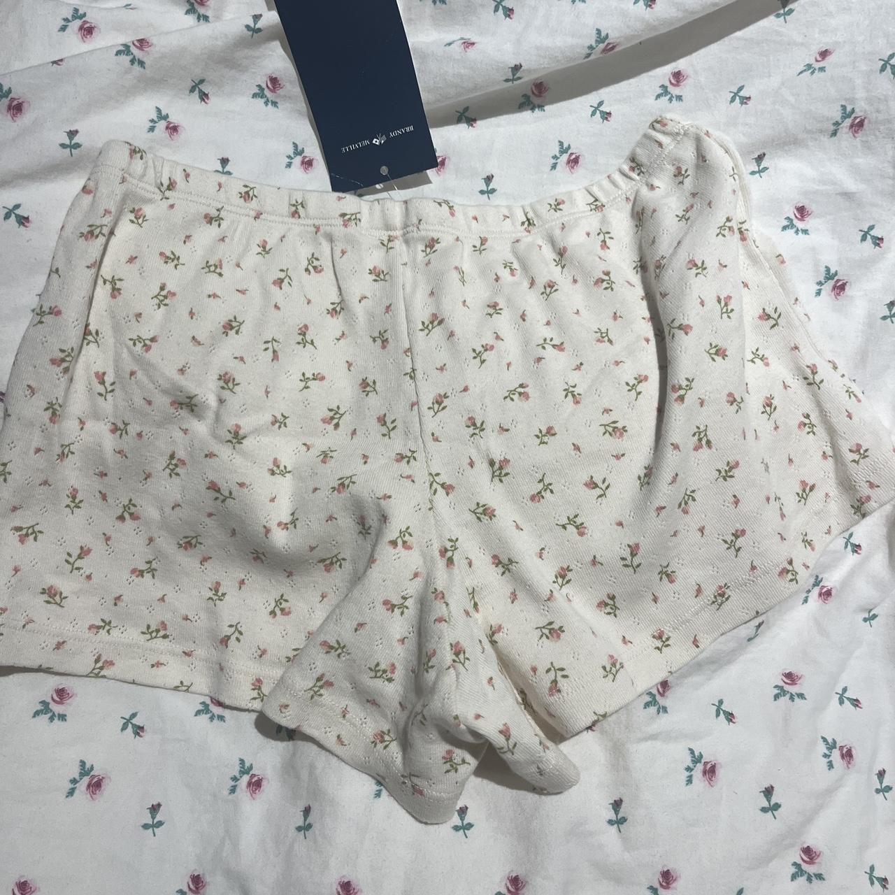 Brandy melville floral pj shorts Cream with pink... Depop