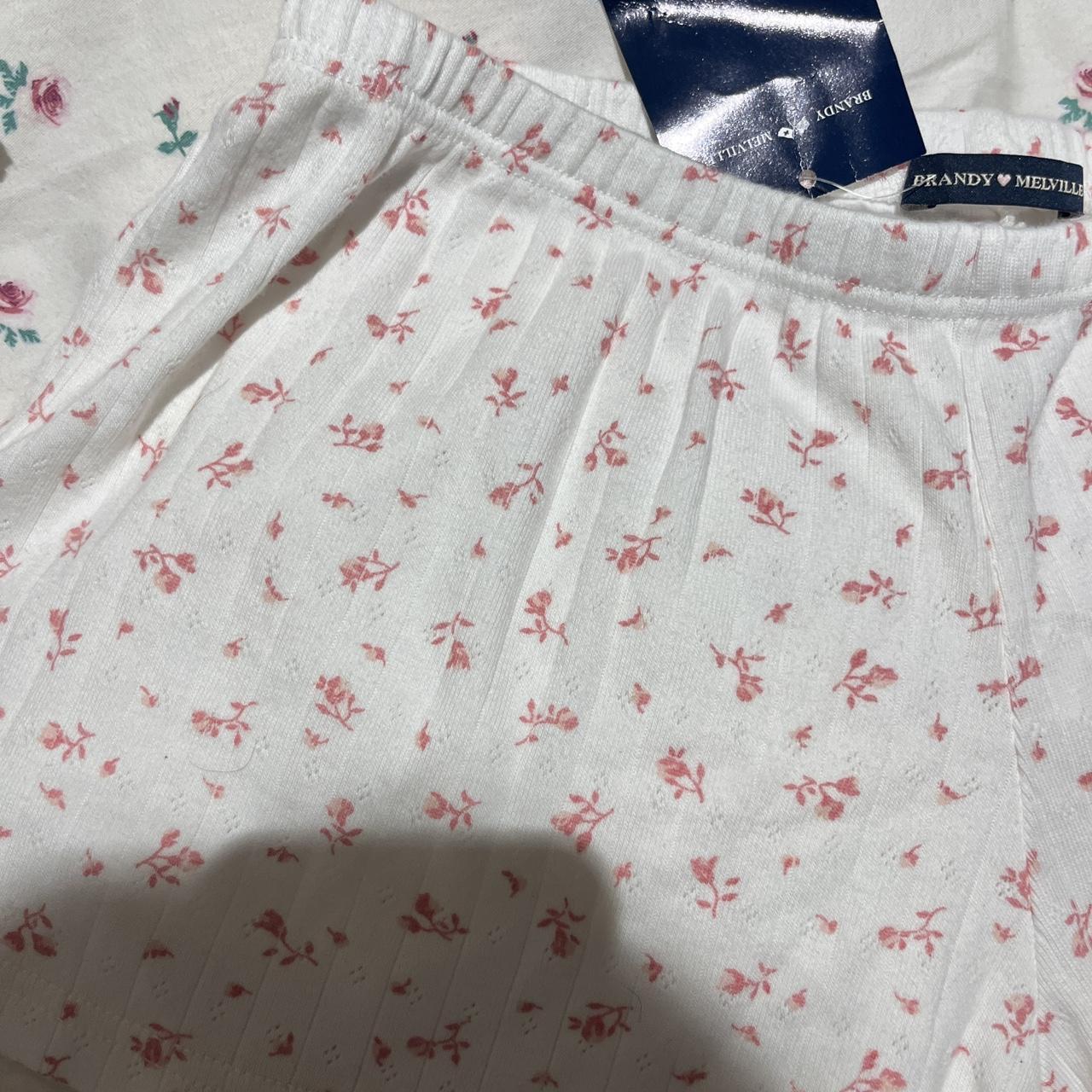 Brandy melville floral pj shorts white with pink... Depop