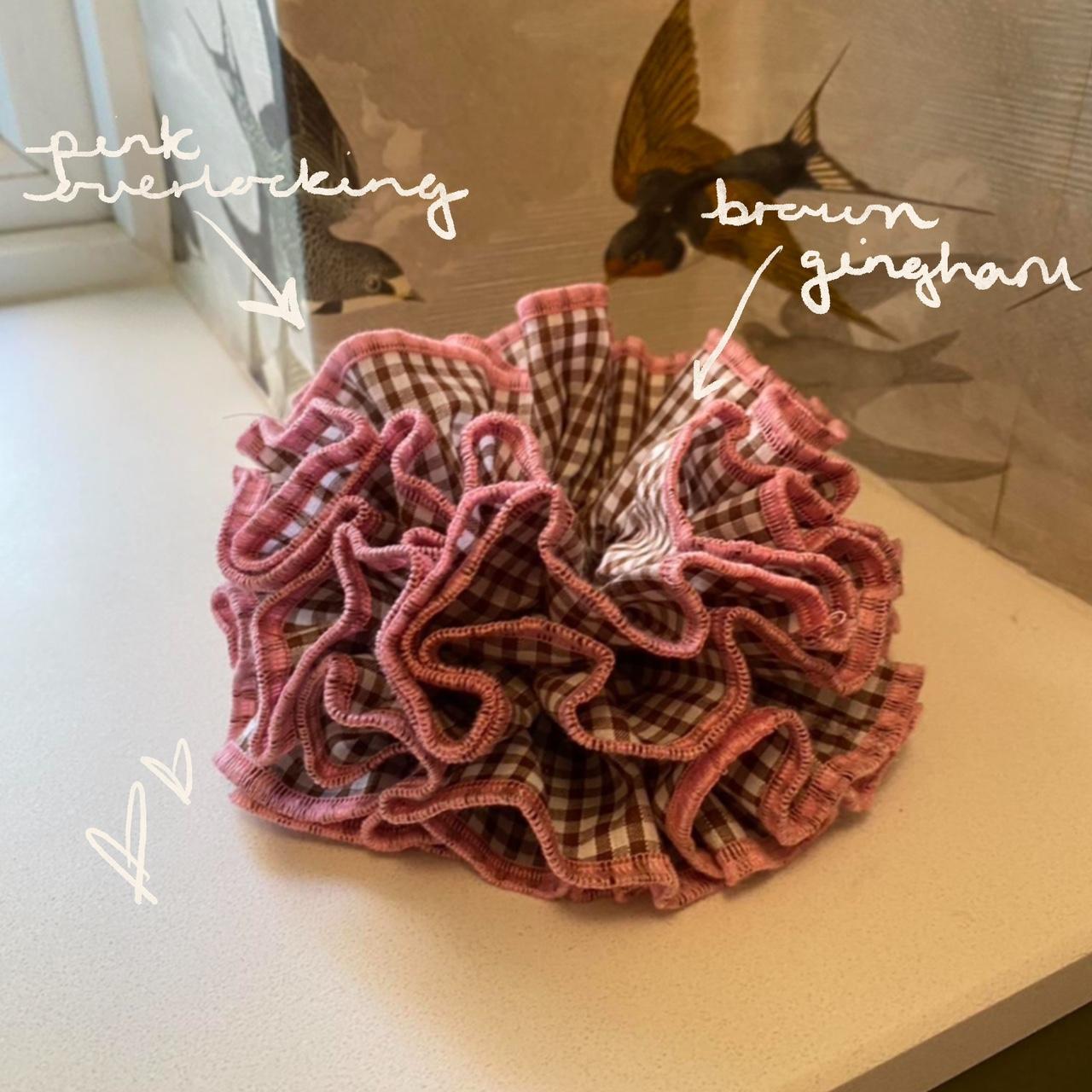 GIANT RUFFLE SCRUNCHIE brown gingham scrunchie with... - Depop