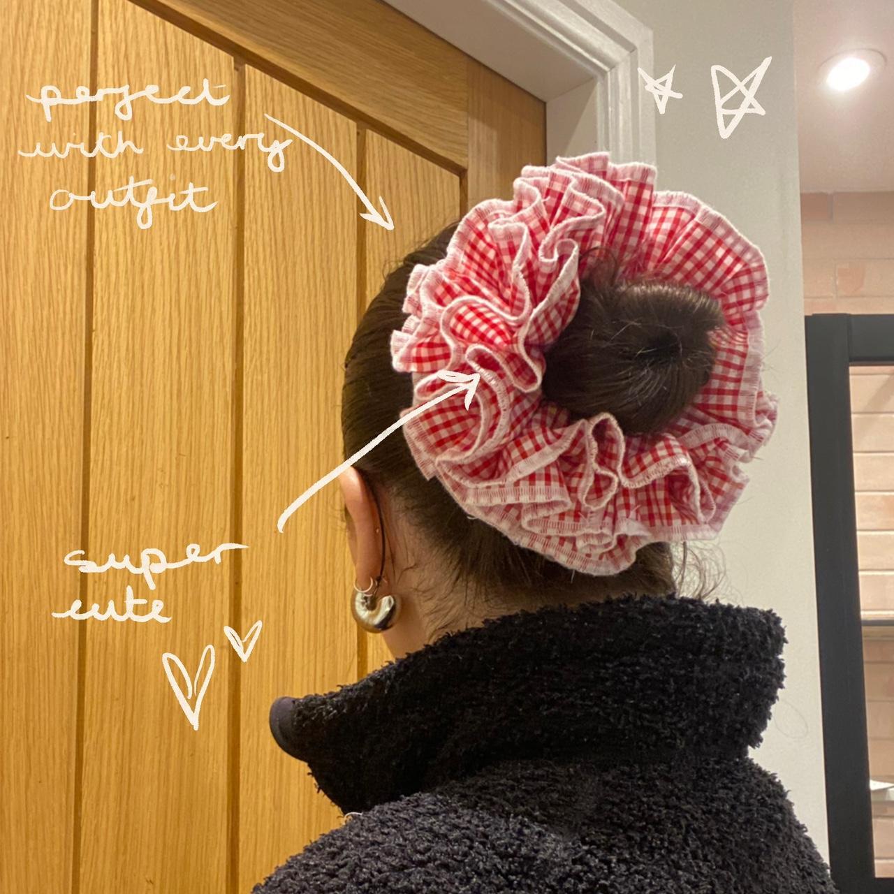 GIANT RUFFLE SCRUNCHIE red gingham scrunchie with... - Depop