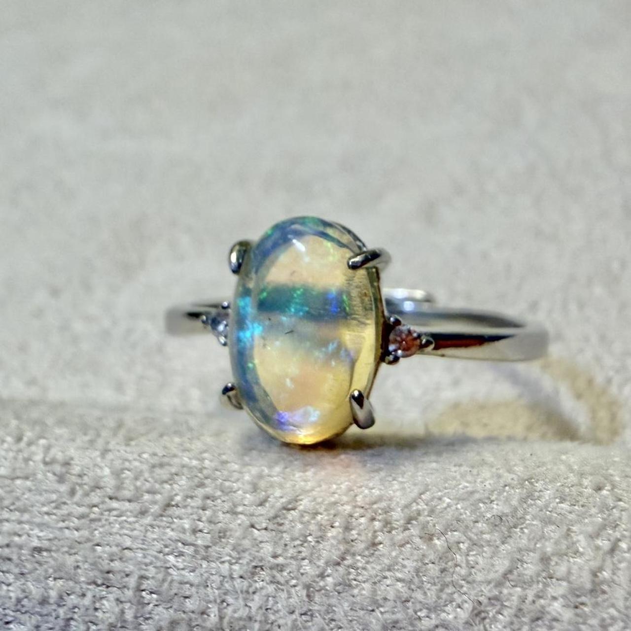 Women's Ring - Silver/Multi – Opal ring with diam… - image 1