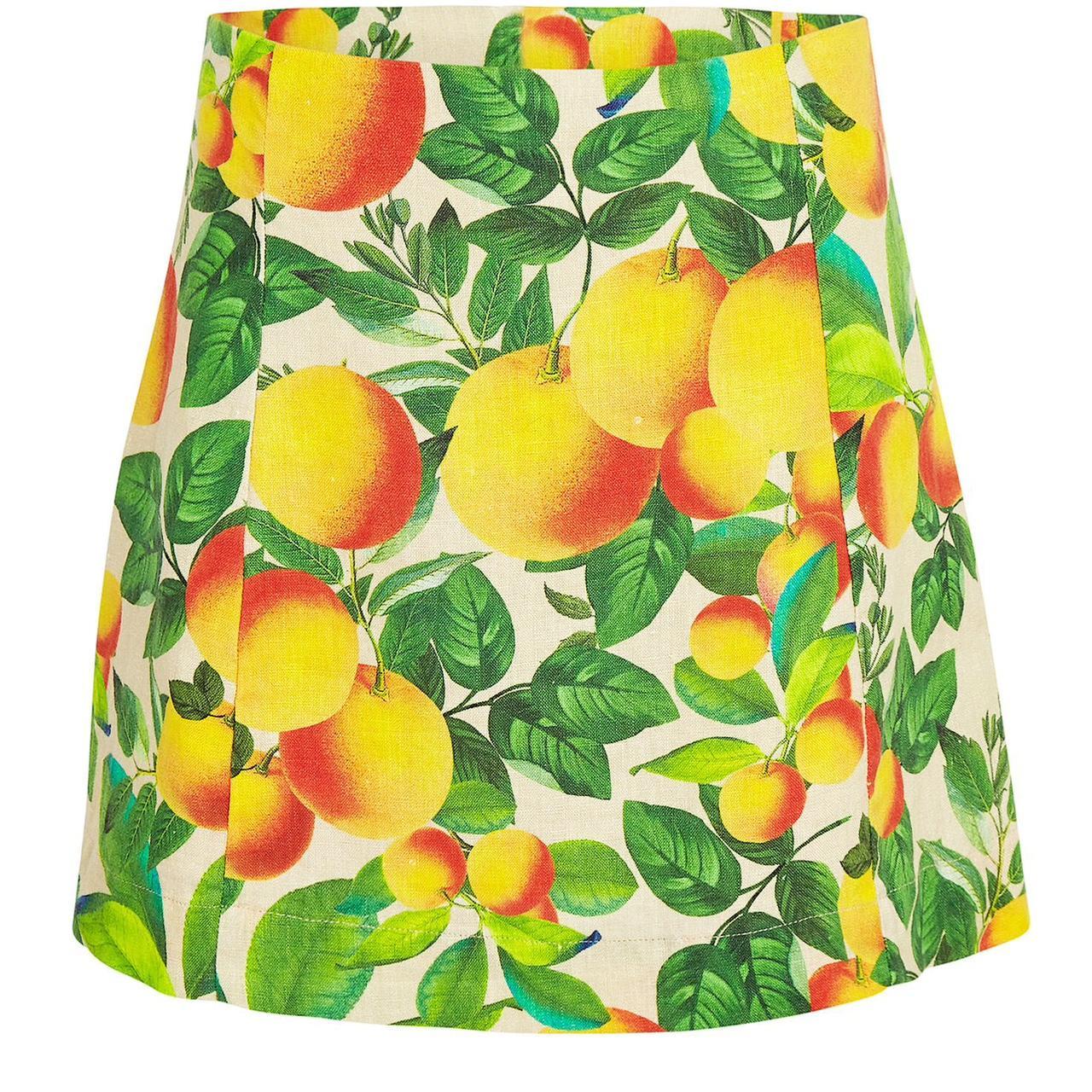 Farm Rio Women's Green and Orange Skirt Depop