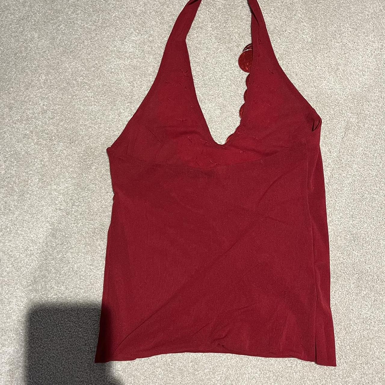 Beautiful red mesh halter top with sequin details... - Depop
