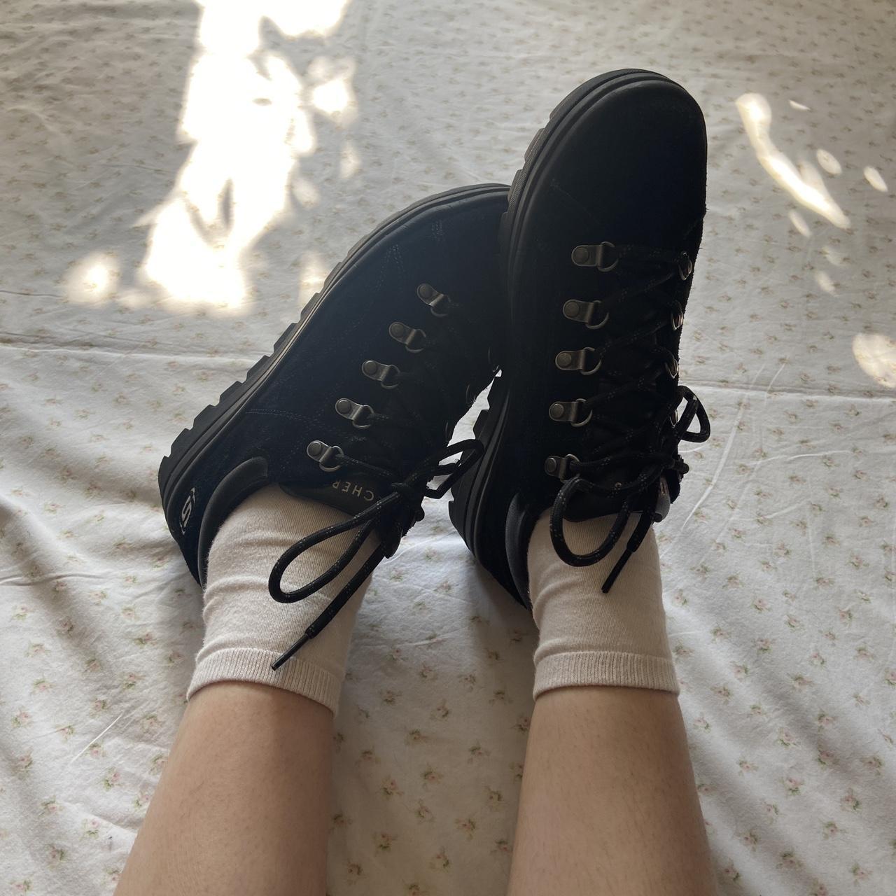 y2k black velvet chunky skechers sneakers size Depop